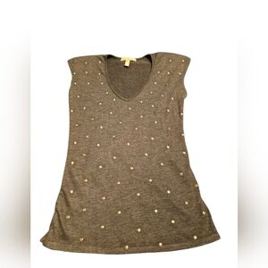 American Rag Gray Studded V-Neck Sleeveless Draped Back Top Size M Shoulder Pads